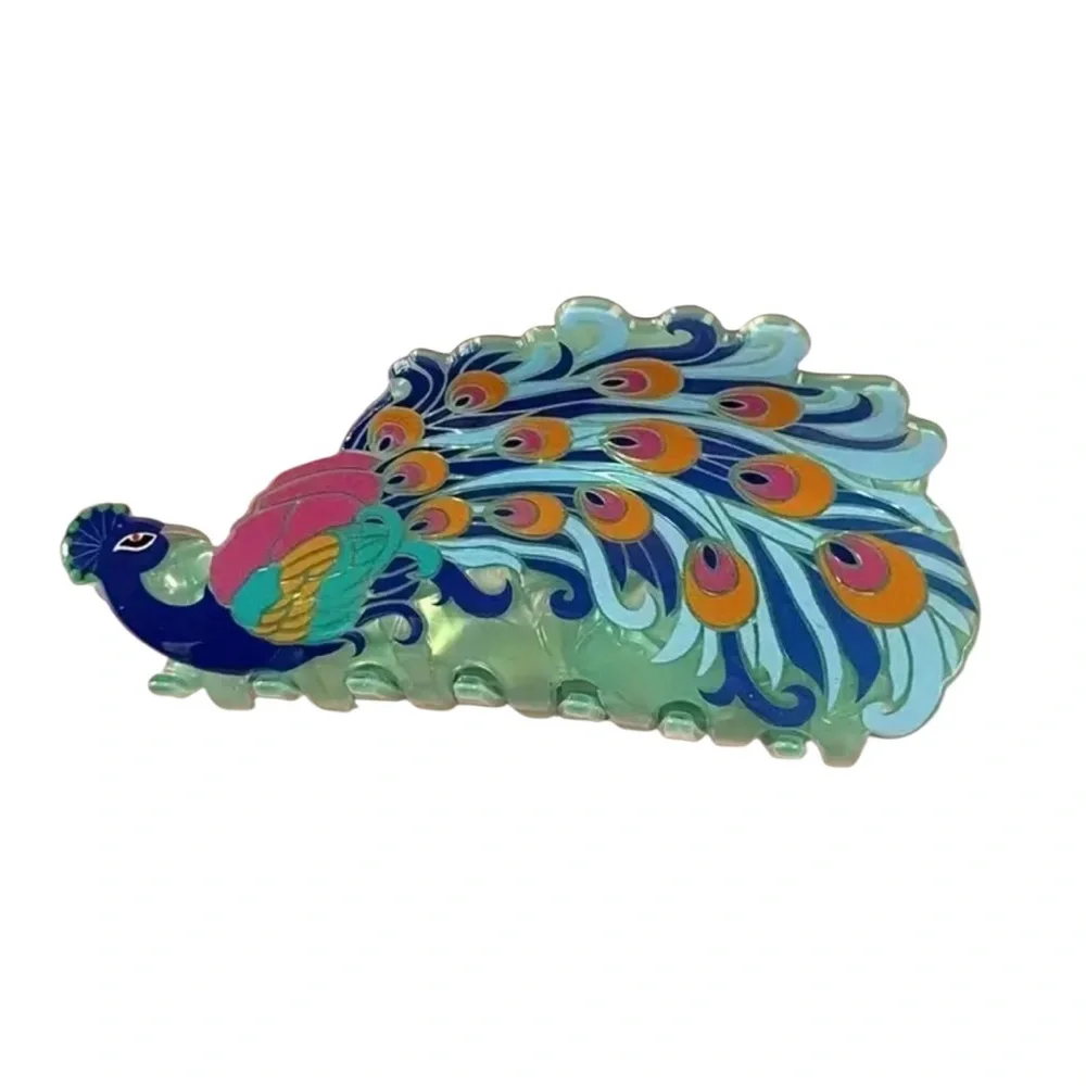 💖 3/$30 💖 Pink Green Peacock Hair Claw